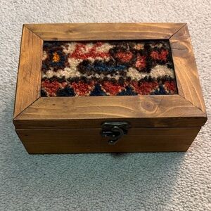 Handcrafted Wooden Box with Multicolor rug incorporated